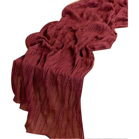 Tischläufer aus Baumwollgaze im Bohème-Stil, lang und rustikal, bordeauxrot, 4er-Set. (1/5)