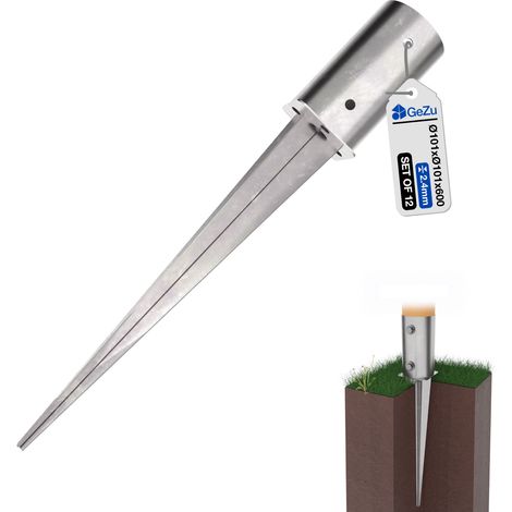 Lot de 12 Support de poteau rond à enfoncer galvanisé à chaud Ø 101 x 600 mm – pour clôture bois – GeZu Impex (1/5)