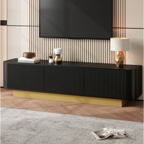 Mobile TV in MDF e pannelli di particelle nero 170x40,5x47 cm con 3 ante, ripiano regolabile e passacavi (1/5)