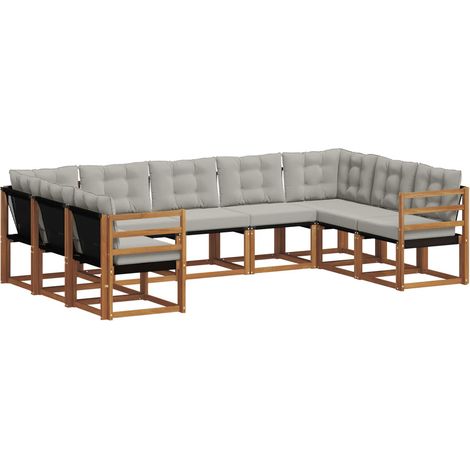Conjunto de sofás de exterior 9 pcs Gris Natural y Claro vidaXL (1/5)