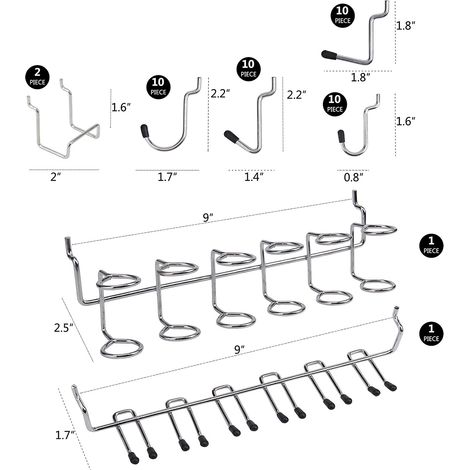 Kit d'assortiment de crochets pour panneau perforé en métal, 140 pièces, organisateur, serrures à chevilles, Applications suspendues (1/5)