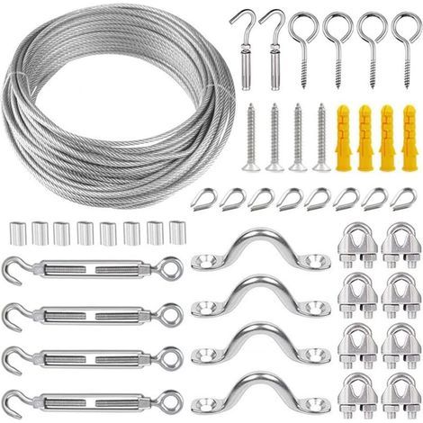 Corde en Acier Inoxydable à Suspendre Kit,30M/2mm Cable en Acier Inoxydable Revêtu avec Tendeur Câble et Crochet pour Suspension Lumineuse,Plante Grimpante,Corde a Linge,Rideau,Rambarde (1/5)