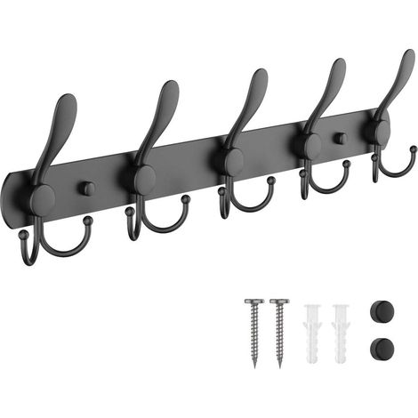 Porte-manteau mural noir avec 5 crochets en acier inoxydable, idéal pour suspendre manteaux, chapeaux et clés (1/4)