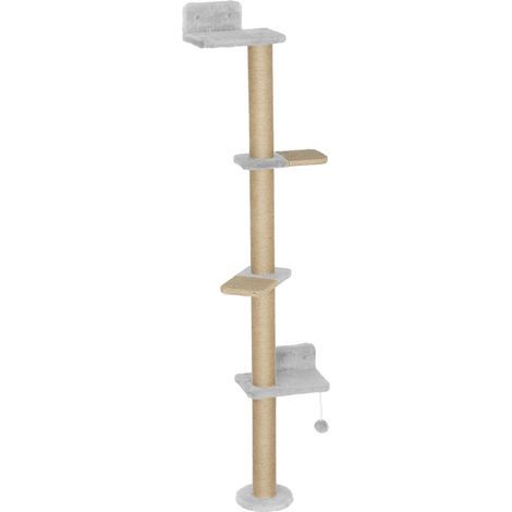 Arbre à chat 5 niveaux avec jouets, poteaux en sisal et tissu peluche, gris clair (1/5)