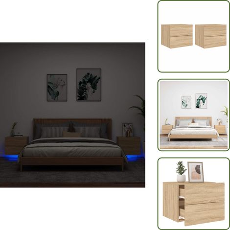 Tables de chevet murales avec lumières LED 2 pcs chêne sonoma - Table De Chevet Murale - Meuble De Rangement Mural - Éclairage Led - Luminaire Mural - Décoration Murale (1/5)