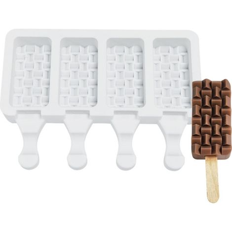 Moule à glace en silicone, 4 alvéoles, pour réaliser soi-même ses sucettes glacées.