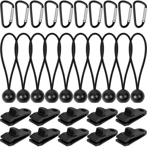 Morsetti per teloni, morsetti per tende, 10 pezzi, clip per teloni, clip per tendalino da campeggio con 10 cinghie elastiche e moschettoni a D, tenditori per tende con morsetto a snodo sferico (1/5)