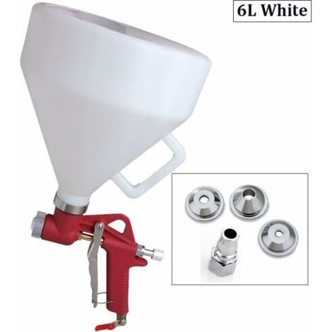 Pistolet à crépir pneumatique godet metal 6l + 3 buses - Crépi intérieur et extérieur enduit de finition, blanc (1/5)