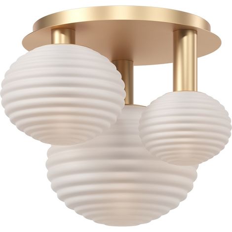 Maytoni Reels Plafonnier Globe Moderne Doré 3xE14 Abat-jour Blanc