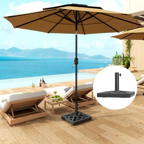 Outsunny Base Parasol Pied Carré Béton 15Kg Support Mât Ø32/38/48mm Design Ajouré 45x45x33,5cm Noir