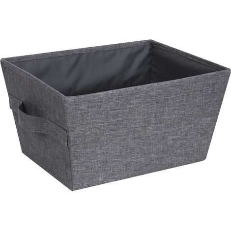 boîte de rangement en forme de trapèze (petit) – caisse de rangement pliable avec poignées pour couvertures vêtements, jouets, etc. – petite boîte en polyester et carton – gris (1/5)