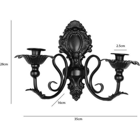 Bougeoir Mural - Fer - Style Rétro Américain - Pour 2 Bougies - Noir - 1 Pièce (1/5)