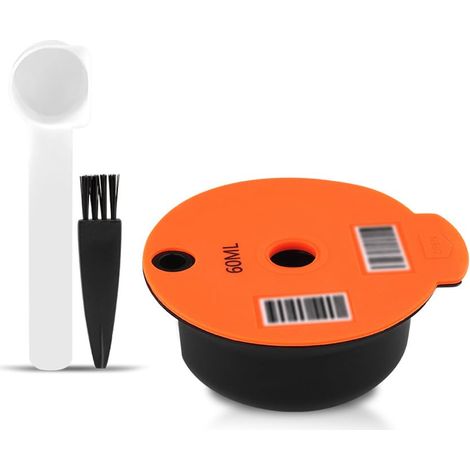 Capsules de café réutilisables pour Tassimo - Filtre à café en silicone avec 1 cuillère et 1 brosse pour machine à café Tassimo Series 60 ml orange (1/5)