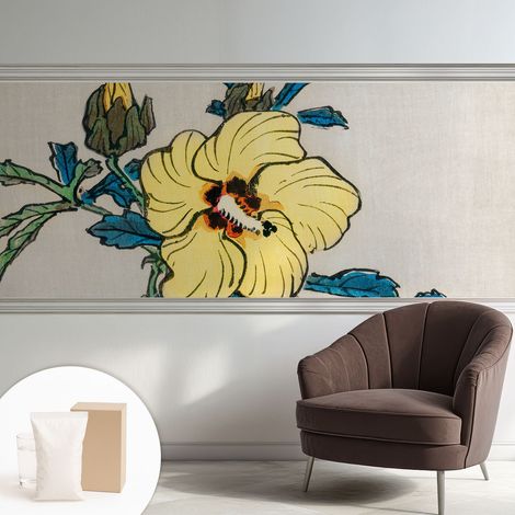 Papier peint intissé pour salon chambre à coucher peint imprimé pour mur - Colle incluse gratuite Fleur jaune 250x104 cm (1/5)