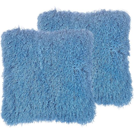 Conjunto de 2 cojines decorativos fundas de cojín decorativas de tela de poliéster azul con inserto de superficie peluda 45 x 45 cm Cide (1/5)