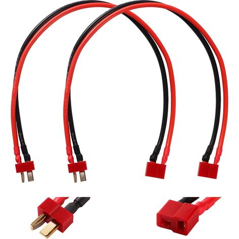 2-Piece T-Plug Extension Cables, Male to Female T-Plug Connector with 30cm 14AWG Silicone Cable, T-Plug Adapter Extension Cable, for RC LiPo Batteries