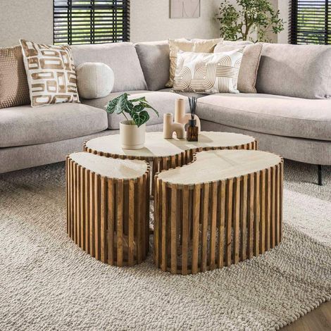 Table basse organique en bois et céramique VONO (lot de 3) (1/5)