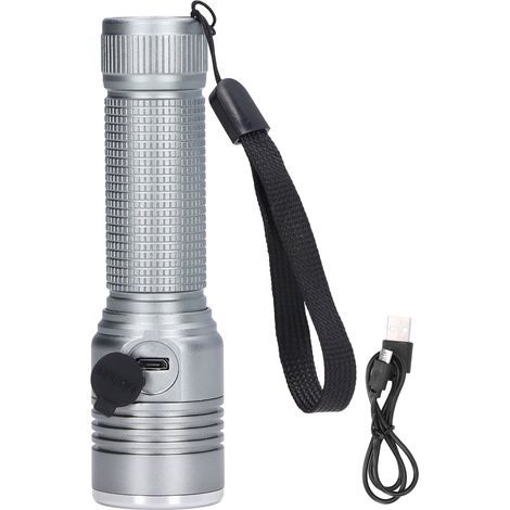 Lampe Torche LED Puissante 2000LM Zoomable, Manche en Alliage d'Aluminium Télescopique, Fonction de Protection, Couleur Grise (1/5)