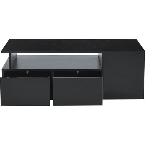 Tavolino da salotto nero 100 x 50 x 35 cm con LED, 2 cassetti e ampio spazio (1/5)