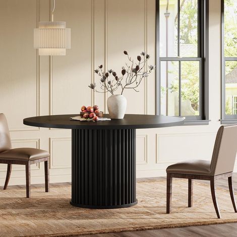 Runder Esstisch 120cm Schwarz für 4-6 Personen mit Metallgestell (1/5)