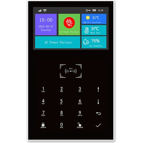 Alarma inalámbrica para el hogar con GSM integrado, carcasa de 112 x 182 mm, detector PIR, 5 etiquetas RFID, compatible con aplicación inteligente. (1/5)
