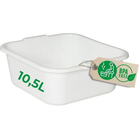 Bassine à vaisselle carrée Novaliv 10,5 L, 34 x 34 cm, blanche, sans BPA, compatible lave-vaisselle, idéale pour la cuisine et le camping, grande
