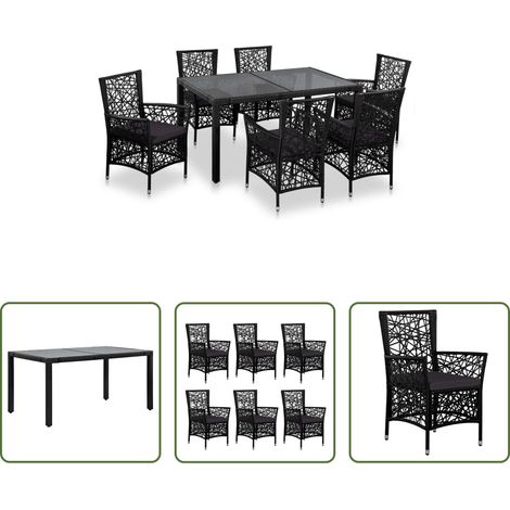 vidaXL Chaises de jardin -  Ensemble à manger d'extérieur 7 pcs Résine tressée Noir (1/5)