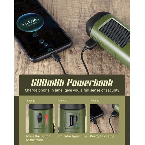 Kompakte, per USB aufladbare, solarbetriebene Taschenlampe mit LED, tragbare Überlebenstaschenlampe, Schnellwechsel-Dynamo-Taschenlampe für Outdoor-Aktivitäten und Sport (1/5)