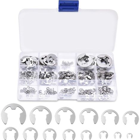 400PCS 304 acier inoxydable acier inoxydable E clip rondelle assortiment Kit Circlip bague de retenue pour l'arbre de fixation 1.5mm-15mm