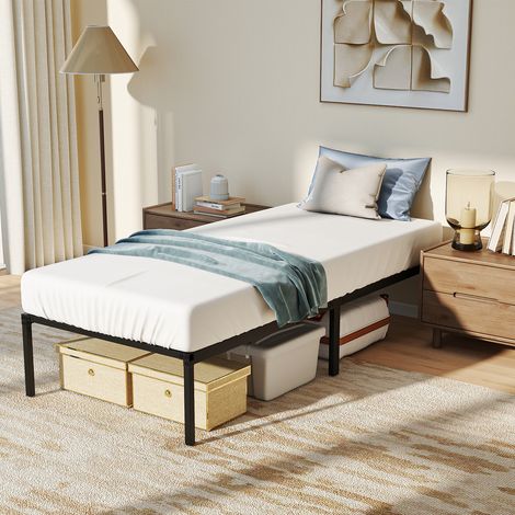 TolleTour Estructura de cama metálica 90 x 200 cm, negra, con lamas de acero y montaje sencillo (1/5)