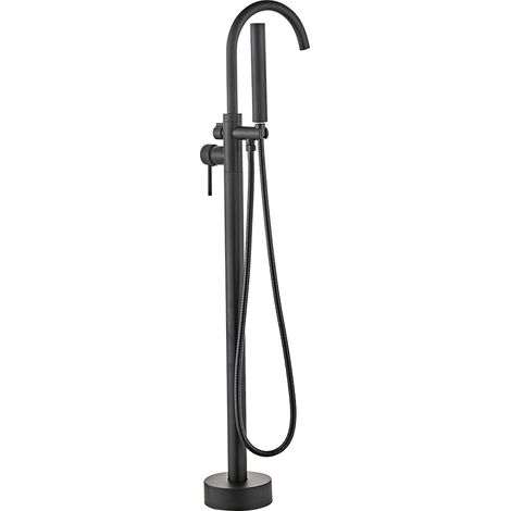 Skecten Montaje en Suelo Grifo de Ducha/Grifo de la bañera la Cascada,Caño con Alcachofa de Mano, Negro 110 cm (1/5)