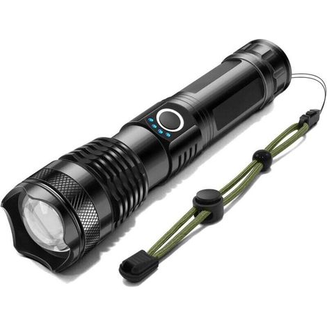 Lampe Torche LED Ultra Puissante, 700 Lumen Lampe de Poche, Lampe Torche Rechargeable USB, 5 Modes Lampe de Poche LED Ultra Puissante, IP68 Étanche Pour Camping [Classe énergétique F] (1/3)