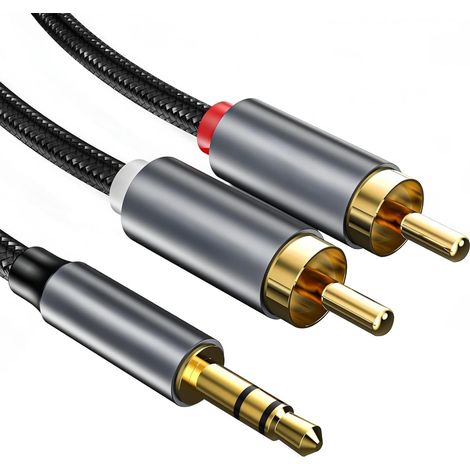 Câble Audio Jack 3.5mm Mâle vers 2 RCA Mâle Stéréo 2M, Cable Cinch Jack Nylon Tressé pour Connexion Téléphone PC Tablette TV Enceinte Chaîne Hi-Fi Home Cinéma Amplificateur Autoradio Barre de Son (1/5)