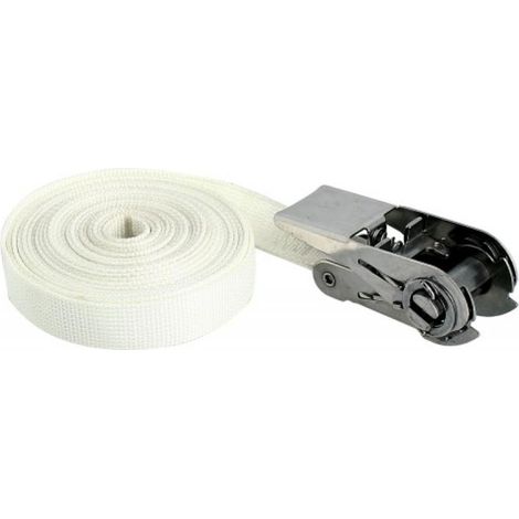 Sangle d'arrimage polyester à cliquet inox, coloris écru, largeur 25 mm, longueur 5 m - LECUYER (1/2)