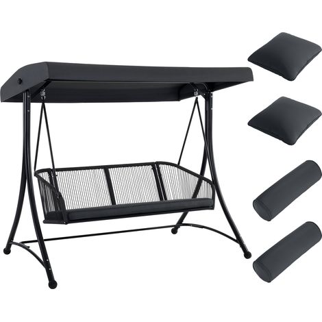 M MCombo Hollywoodschaukel 3-Sitzer, Gartenschaukel mit Verstellbares Sonnendach, Schaukelbank Outdoor, Gartenliege Wetterfest, Sitzbezug Abwaschbar 8026 (Dunkgelgrau) (1/5)