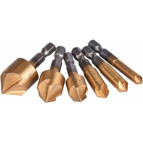 Hss Chanfreiner 6 Pièces 5 Hexagonal De Flûte Lamage 90 Degrés Lamage Fixés Ø 6 Mm /8 Mm/9 Mm/12 Mm/16 Mm/19 Mm - Or (1/4)