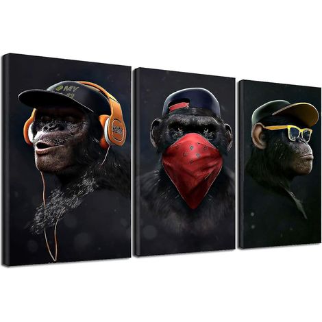 Impression sur toile de singes sages - Impression sur toile pour salon - Décoration d'intérieur moderne - 30 x 50 cm - 3 pièces uniquement (1/5)
