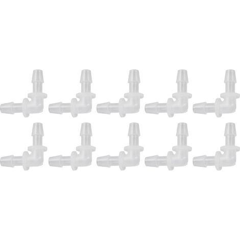 10 connecteurs en plastique en forme de L de diamètre égal avec des coudes à 90 degrés, diamètre de 6,4 mm. (1/5)