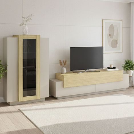 Librería Modular Lazzate, Mueble de Salón, 10 Estantes Made in Italy, 6 Puertas, 280x45x120.5h cm Beige (1/5)