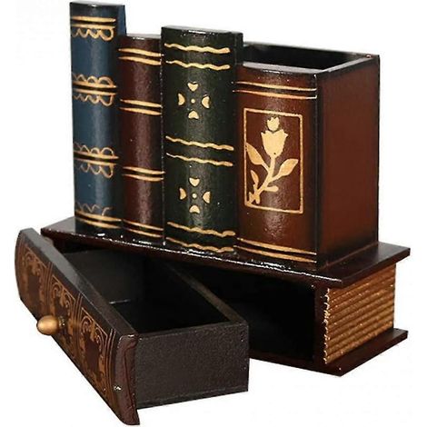 Porte-stylo en bois style vintage avec tiroir (1/5)
