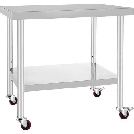 Arbeitstisch aus Edelstahl 90x76x86 cm, Tragfähigkeit 318 kg, 4 Rollen, höhenverstellbar in 3 Stufen, ideal für Profiküchen. (1/5)