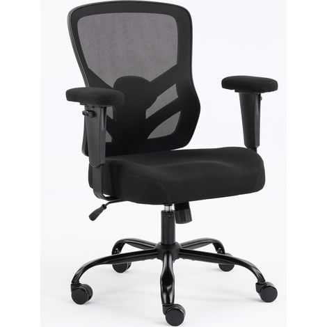 Sedia da ufficio ergonomica in rete nera con supporto lombare e braccioli 2D