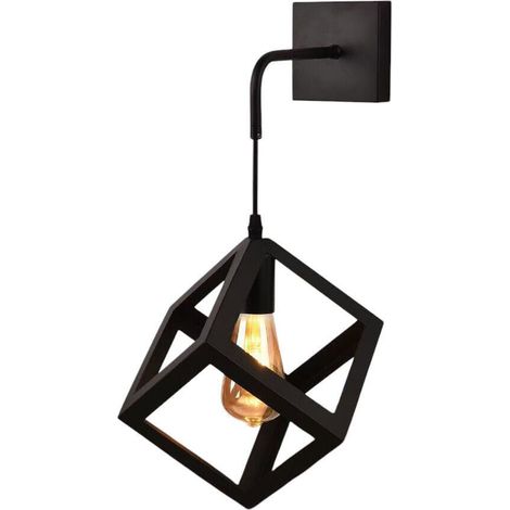 TrAdE Shop Traesio - Applique Da Parete Pendente A Forma Di Cubo 3d Stile Minimal Portalampada Attacco E27 Aq52 - Nero (1/5)