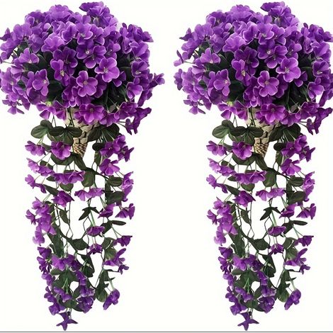 Paquete de 4 hortensias artificiales para colgar en la pared, plantas decorativas falsas moradas (1/5)