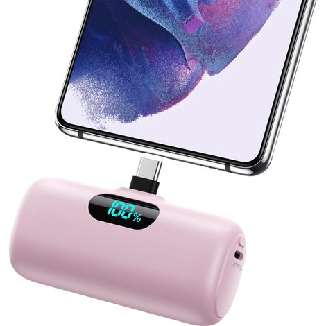 Batterie Externe USB C 5000mAh, 15W 3.0A Charge Rapide Chargeur Portable Mini Power Bank avec Écran LCD Compatible avec 17/16/15, S23,S22/Note/Moto/Pixel, USB C etc - Rose (1/5)