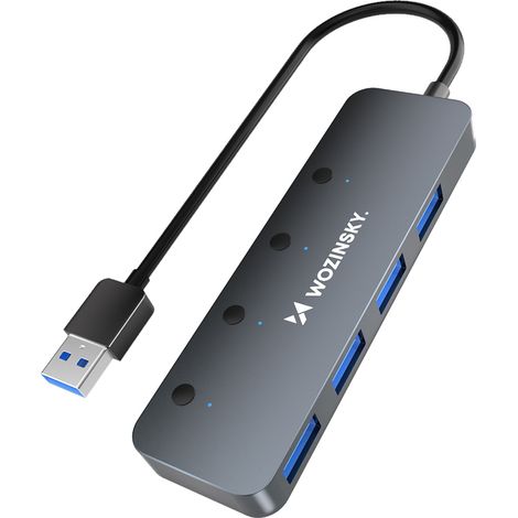 Splitter hub USB-A 4x con interruttori in alluminio - grigio (1/5)