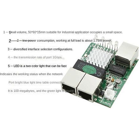 Module de commutation réseau à trois ports Gigabit RJ45 minimum, répartiteur réseau avec alimentation 5V-12V (1/5)