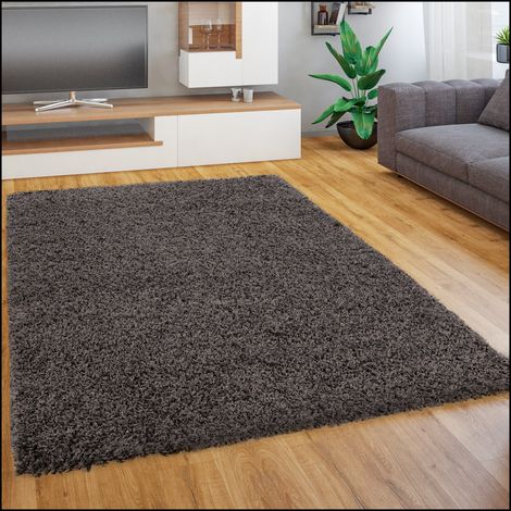 Paco Home Teppich Wohnzimmer Schlafzimmer Hochflor Shaggy Flokati Einfarbig Weich Modern 190x280 cm, Anthrazit