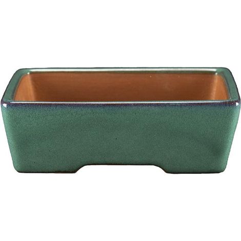 Vaso per bonsai rettangolare in gres smaltato verde 13,5x10x3,5 cm - ZX41