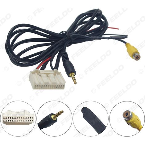 Câble d'alimentation arrière compatible avec le lecteur CD de voiture Toyota RAV4/Reiz, comprenant un microphone, un câble Bluetooth et un câble d'entrée audio AUX.